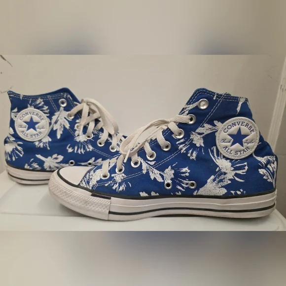 Converse Blue and White Floral High-Top Sneakers - Picture 6 of 8